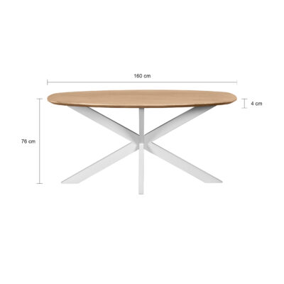 eettafel, eettafel Sofia, witte kruispoot, Deens ovale eettafel, eettafel deens ovaal 160x90 cm, tafel, mangohouten eettafel,