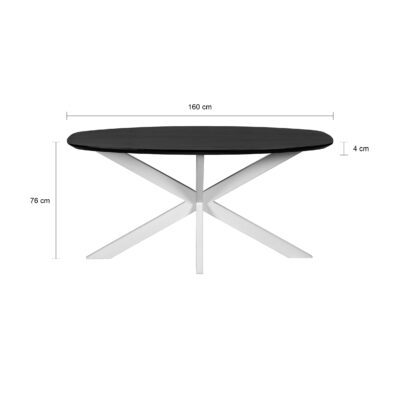 eettafel Sofia, Deens ovale eettafel, eettafel deens ovaal 160x90 cm, tafel, witte kruispoot, zwarte eettafel, eettafel,