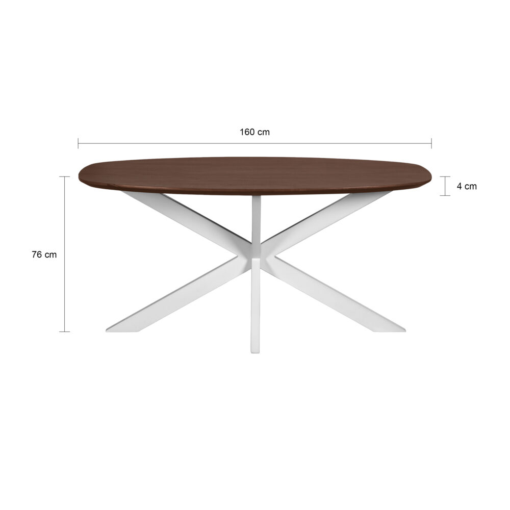 eettafel Sofia, mangohouten eettafel, witte kruispoot, Deens ovale eettafel, bruine eettafel, eettafel, tafel, eettafel deens ovaal 160x90 cm,