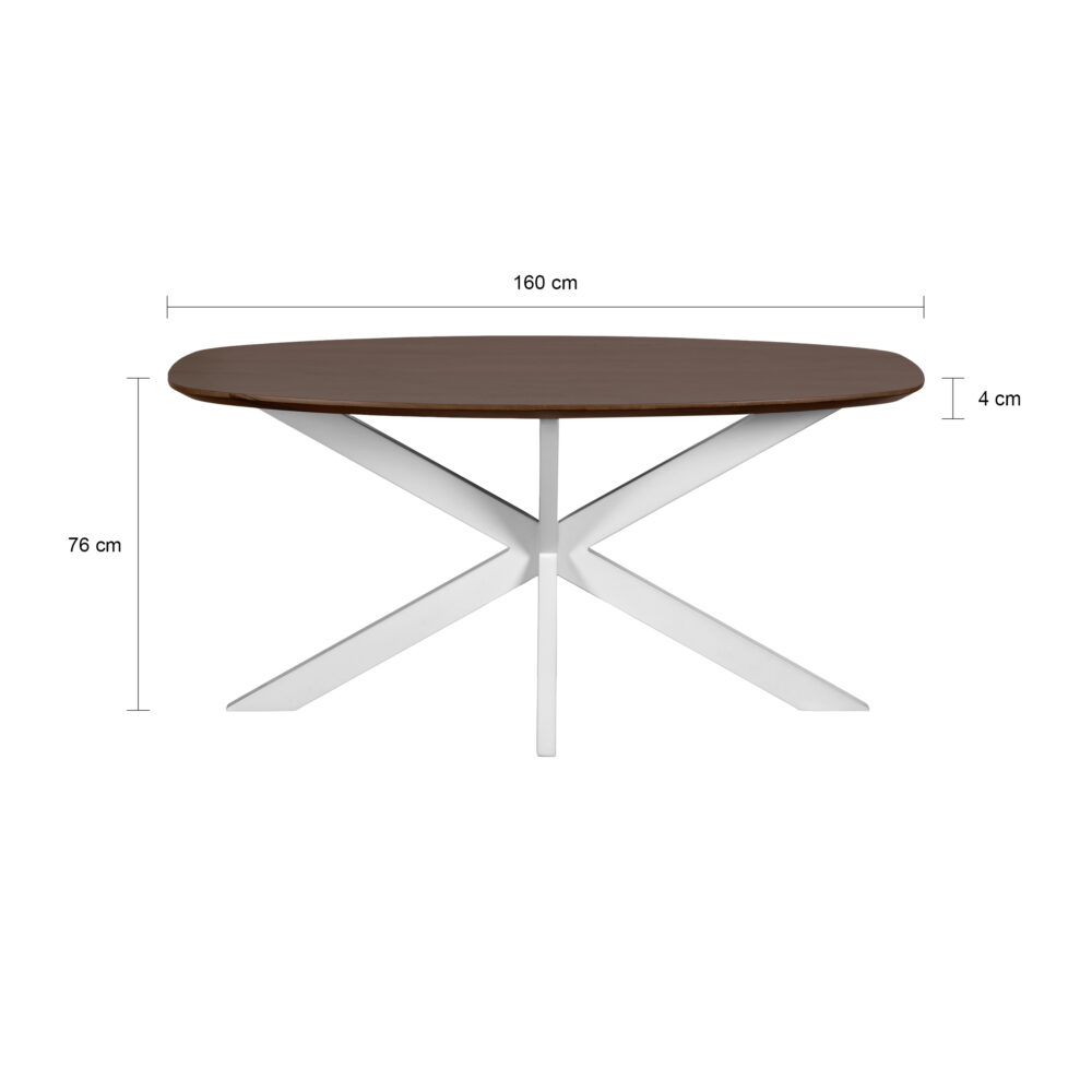 eettafel Sofia, tafel, eettafel, Deens ovale eettafel, witte kruispoot, mangohouten eettafel, eettafel deens ovaal 160x90 cm,