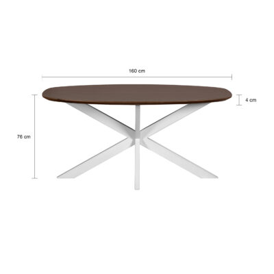 eettafel Sofia, tafel, eettafel, Deens ovale eettafel, witte kruispoot, mangohouten eettafel, eettafel deens ovaal 160x90 cm,
