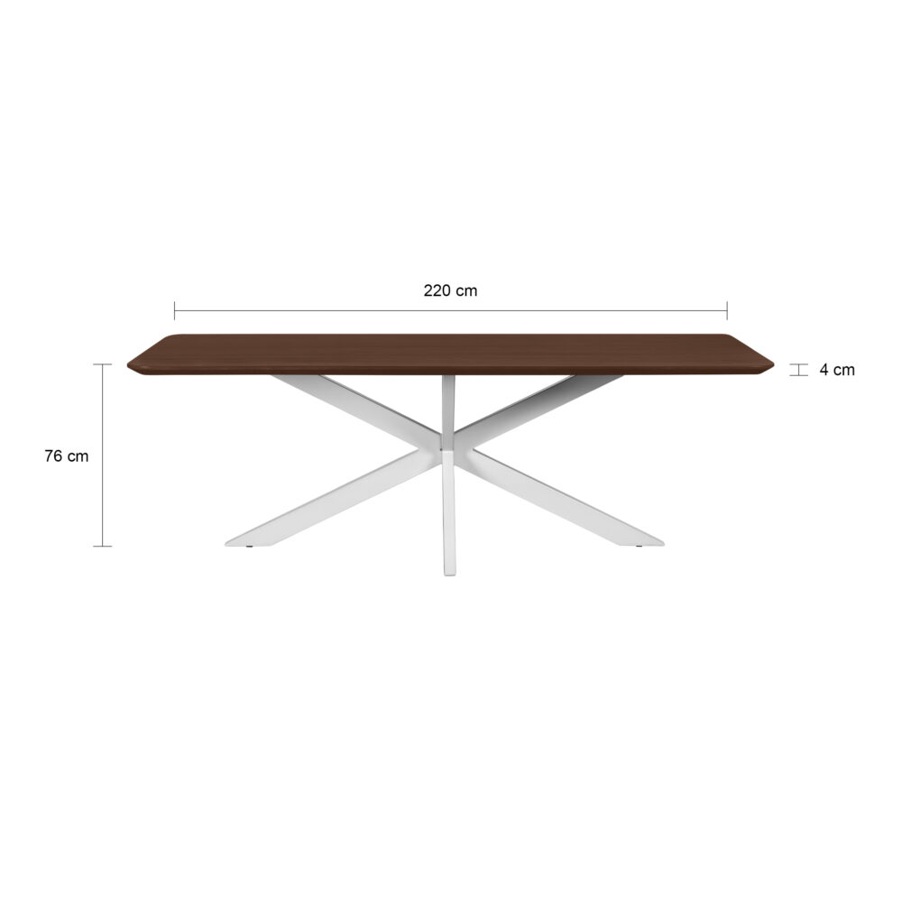 eettafel Sofia, eettafel, tafel, rechthoekige eettafel, eettafel mangohout, witte kruispoot, rechthoekige eettafel van 220x110 cm