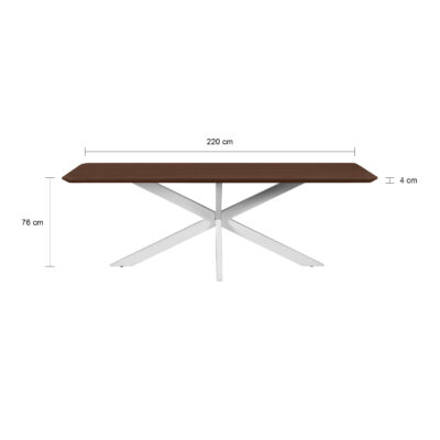 eettafel Sofia, eettafel, tafel, rechthoekige eettafel, eettafel mangohout, witte kruispoot, rechthoekige eettafel van 220x110 cm