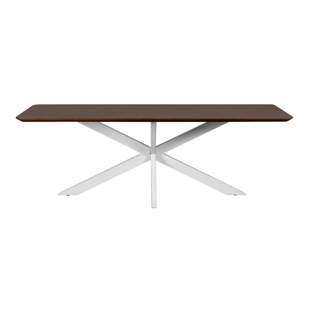 eettafel, eettafel Sofia, witte kruispoot, rechthoekige eettafel, eettafel 220x110, rechthoekige eettafel van 220x110 cm, witte kruispoot, eettafel walnoot bruin,