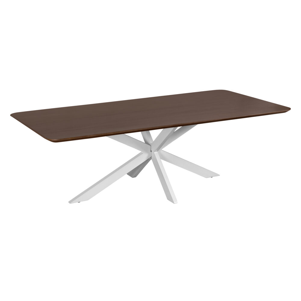 eettafel, eettafel Sofia, witte kruispoot, rechthoekige eettafel, eettafel 220x110, rechthoekige eettafel van 220x110 cm, witte kruispoot, eettafel walnoot bruin,