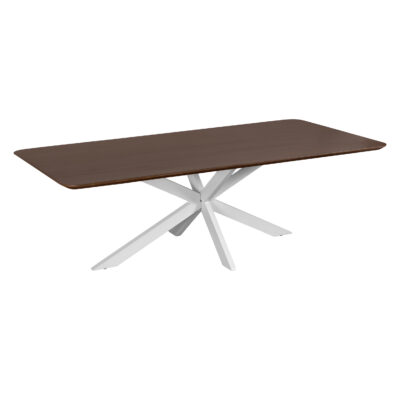 eettafel, eettafel Sofia, witte kruispoot, rechthoekige eettafel, eettafel 220x110, rechthoekige eettafel van 220x110 cm, witte kruispoot, eettafel walnoot bruin,