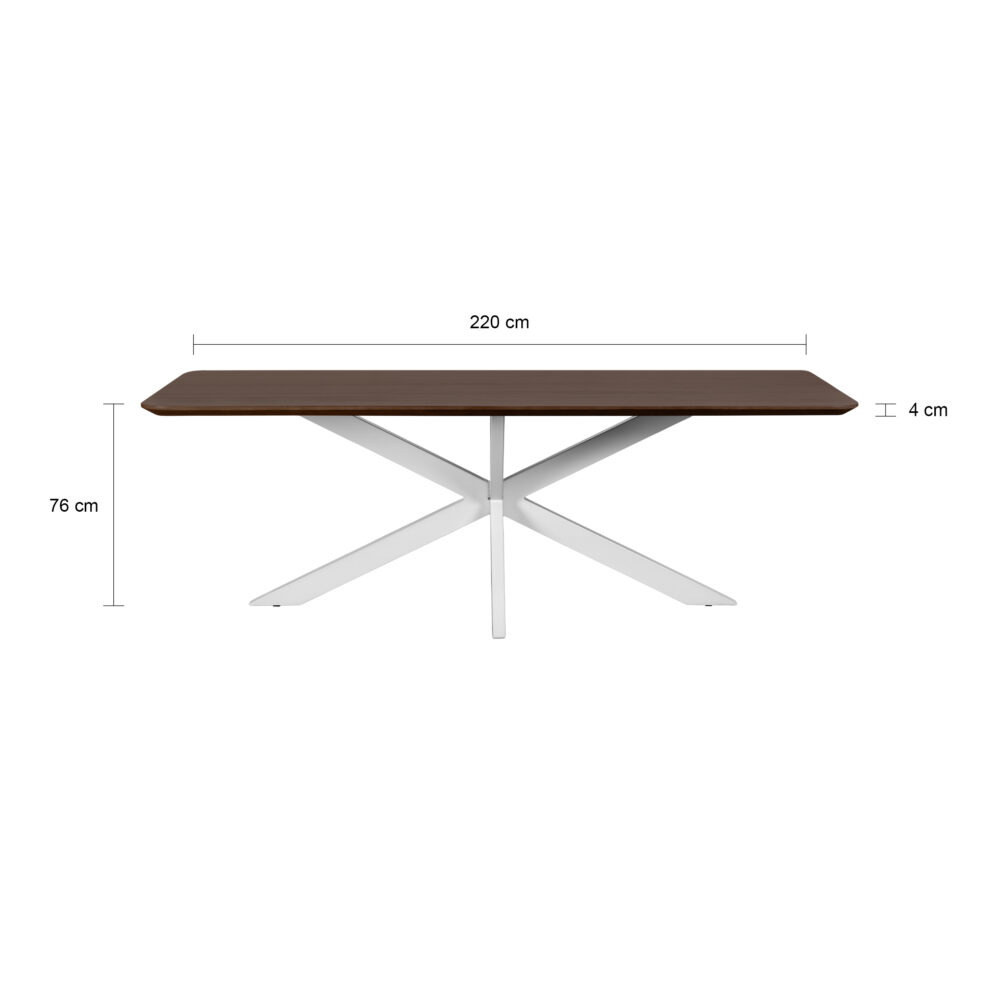 eettafel, eettafel Sofia, witte kruispoot, rechthoekige eettafel, eettafel 220x110, rechthoekige eettafel van 220x110 cm, witte kruispoot, eettafel walnoot bruin,