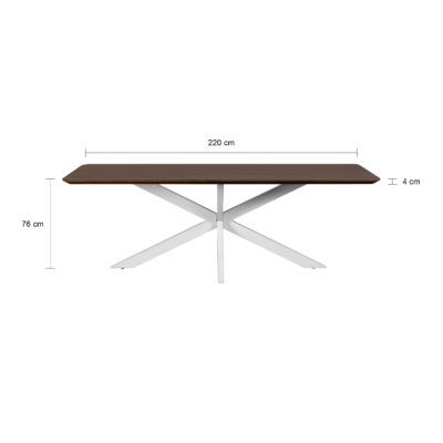eettafel, eettafel Sofia, witte kruispoot, rechthoekige eettafel, eettafel 220x110, rechthoekige eettafel van 220x110 cm, witte kruispoot, eettafel walnoot bruin,