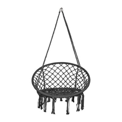 hangstoel donkergrijs, donkergrijze hangstoel, hangstoel, hangstoel buiten, hangstoel macramé stijl,