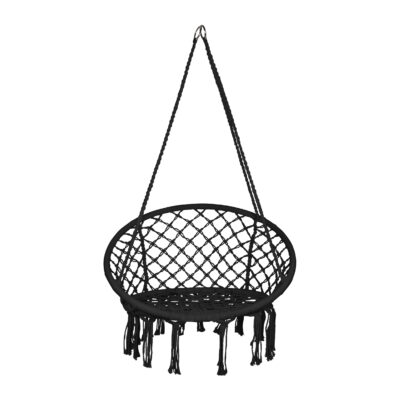zwarte hangstoel, hangstoel, hangstoel buiten, hangstoel macramé stijl, hangstoel zwart