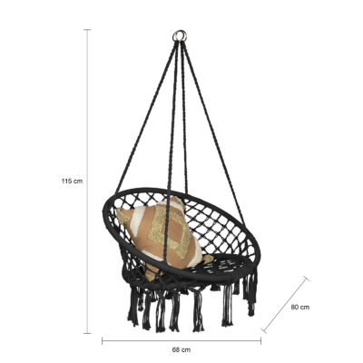 zwarte hangstoel, hangstoel, hangstoel buiten, hangstoel macramé stijl, hangstoel zwart