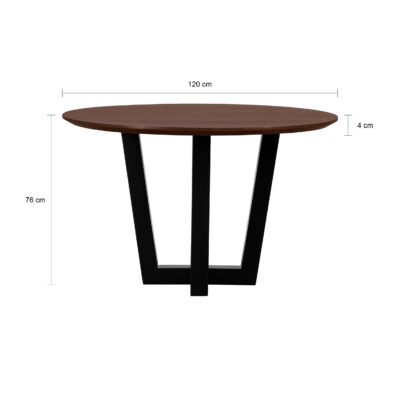 bruine ronde eettafel van 120 cm, ronde tafel, eettafel Sofia, bruine ronde eettafel, eettafel rond, W poot, mangohouten eettafel,