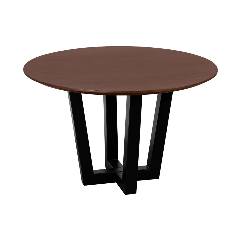 bruine ronde eettafel van 120 cm, ronde tafel, eettafel Sofia, bruine ronde eettafel, eettafel rond, W poot, mangohouten eettafel,