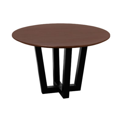 bruine ronde eettafel van 120 cm, ronde tafel, eettafel Sofia, bruine ronde eettafel, eettafel rond, W poot, mangohouten eettafel,