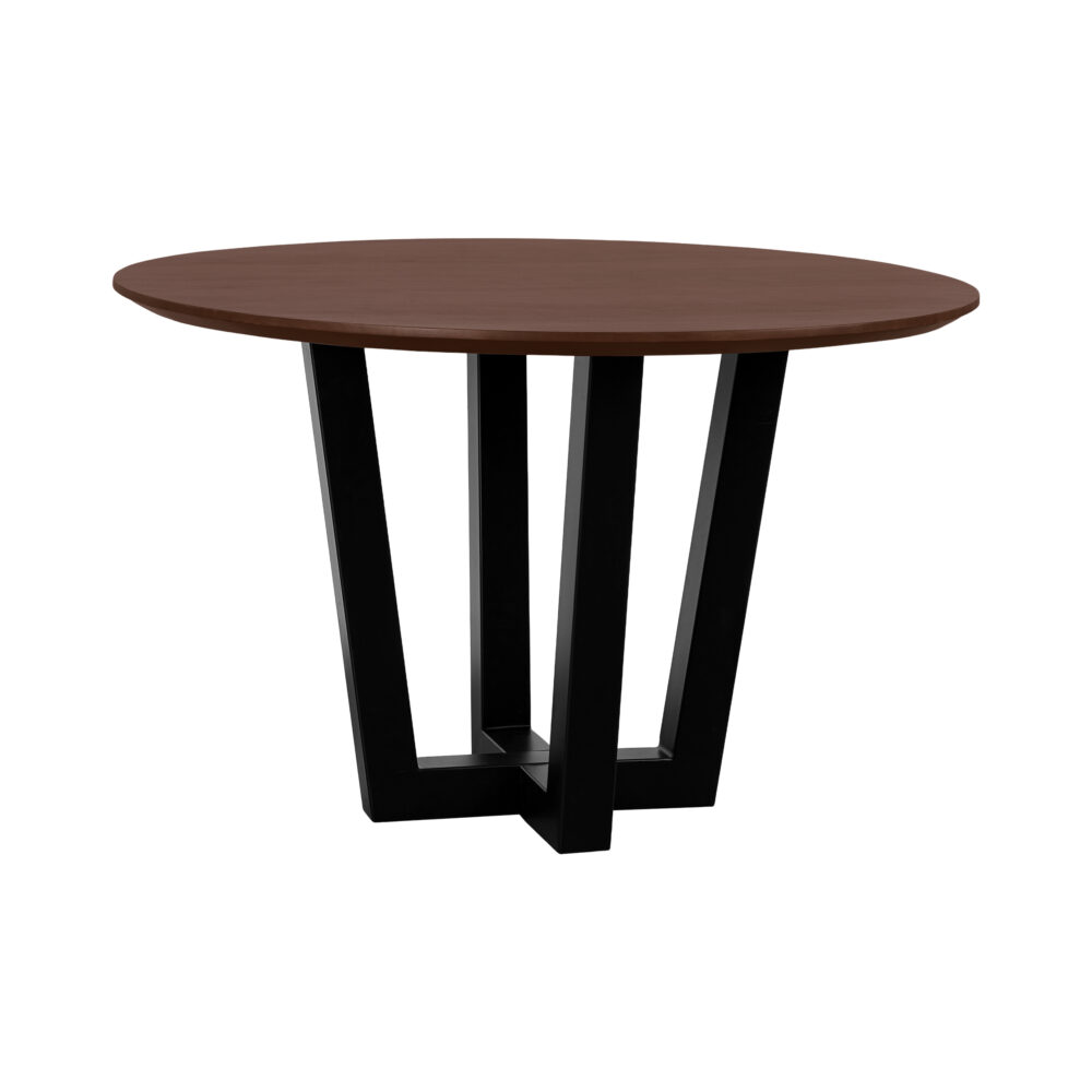 bruine ronde eettafel van 120 cm, ronde tafel, eettafel Sofia, bruine ronde eettafel, eettafel rond, W poot, mangohouten eettafel,