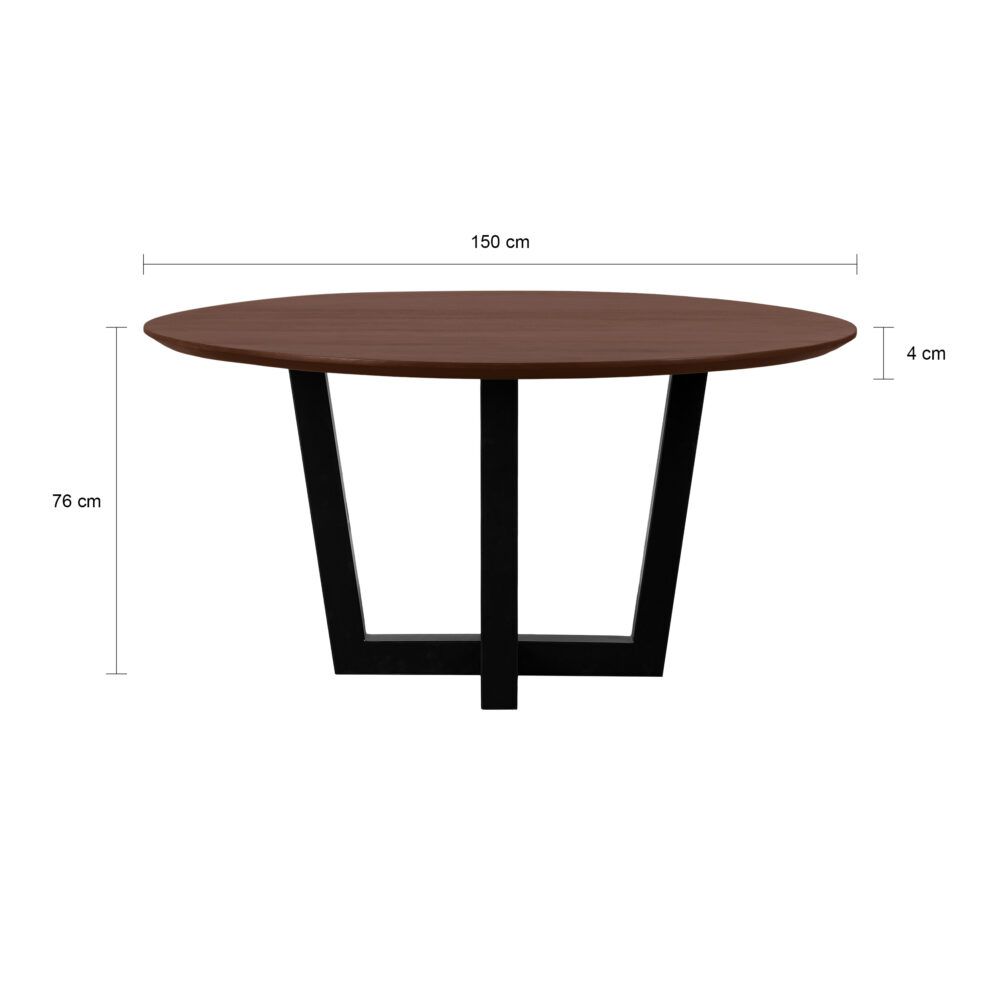 Ronde eettafel Sofia van mangohout, ronde eettafel 150 cm, mangohouten eettafel, ronde eettafel, bruine eettafel, ronde eettafel van 150 cm, W-poot, eettafel rond,
