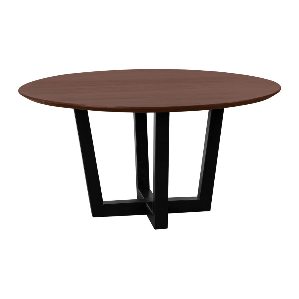 Ronde eettafel Sofia van mangohout, ronde eettafel 150 cm, mangohouten eettafel, ronde eettafel, bruine eettafel, ronde eettafel van 150 cm, W-poot, eettafel rond,