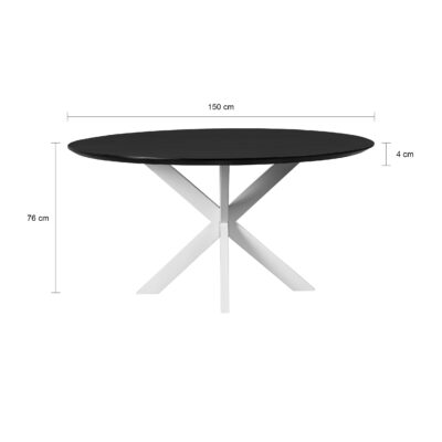 ronde eettafel met witte kruispoot, eettafel Sofia, ronde eettafel, eettafel 150 cm, tafel, ronde eettafel van 150 cm,