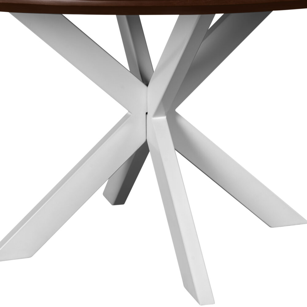 Ronde eettafel Sofia, ronde eettafel, bruine eettafel, ronde eettafel van 130 cm, eettafel rond, witte kruispoot, tafel,
