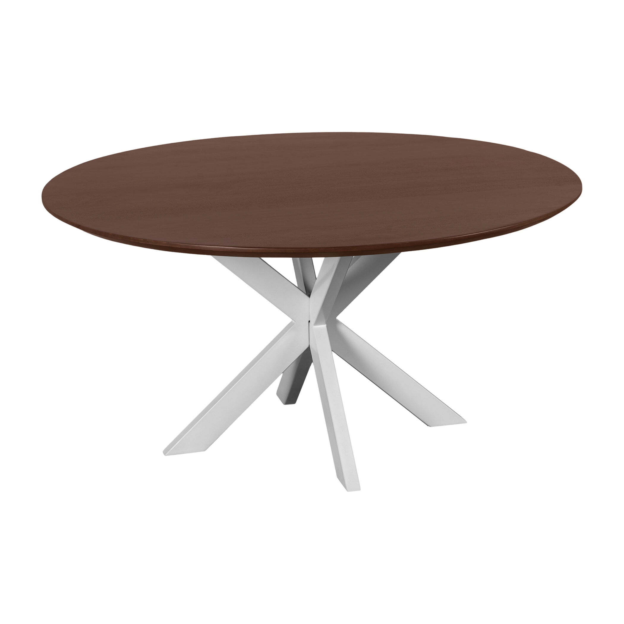 QUVIO Eettafel Sofia - Rond - ø130 cm - Witte kruispoot - FSC® gecertificeerd mangohout - Bruin