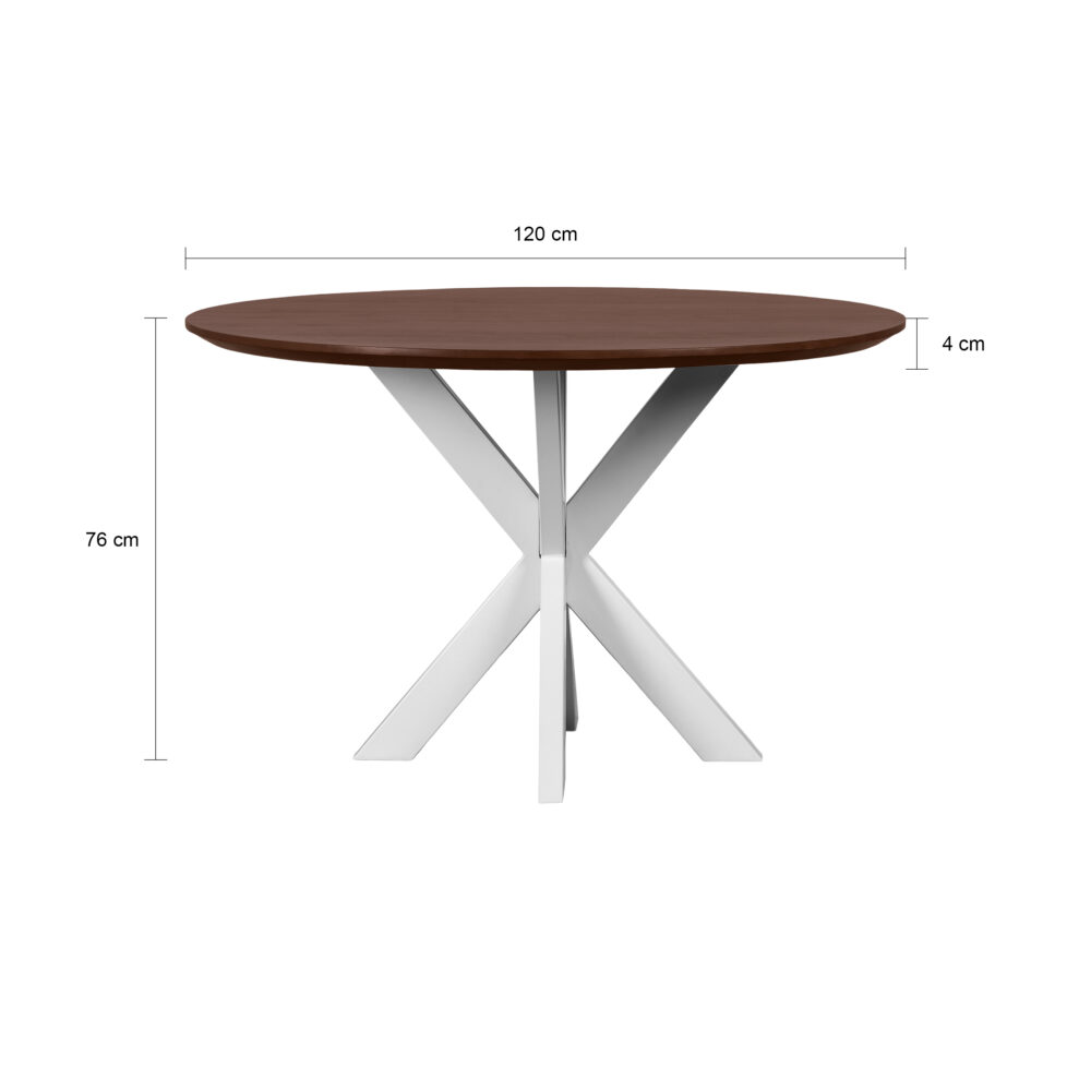 witte X poot, eettafel Sofia, ronde eettafel, Witte kruispoot,eettafel 120 cm, tafel, Eettafel, Ronde eettafel van 120 cm,