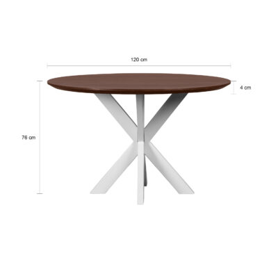 witte X poot, eettafel Sofia, ronde eettafel, Witte kruispoot,eettafel 120 cm, tafel, Eettafel, Ronde eettafel van 120 cm,