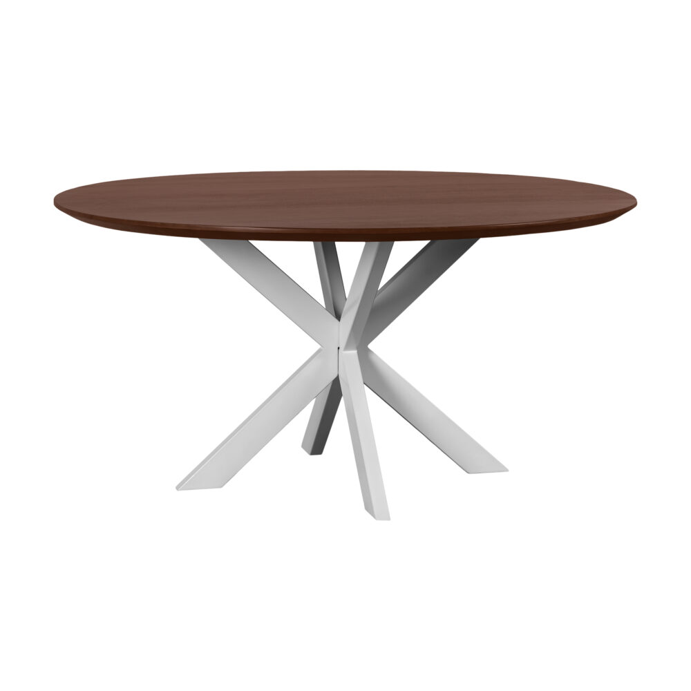 Ronde eettafel Sofia, ronde eettafel, bruine eettafel, ronde eettafel van 130 cm, eettafel rond, witte kruispoot, tafel,