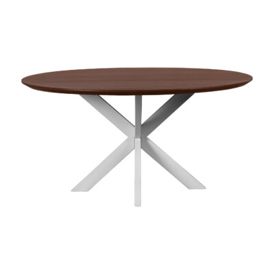 Ronde eettafel Sofia, ronde eettafel, bruine eettafel, ronde eettafel van 130 cm, eettafel rond, witte kruispoot, tafel,