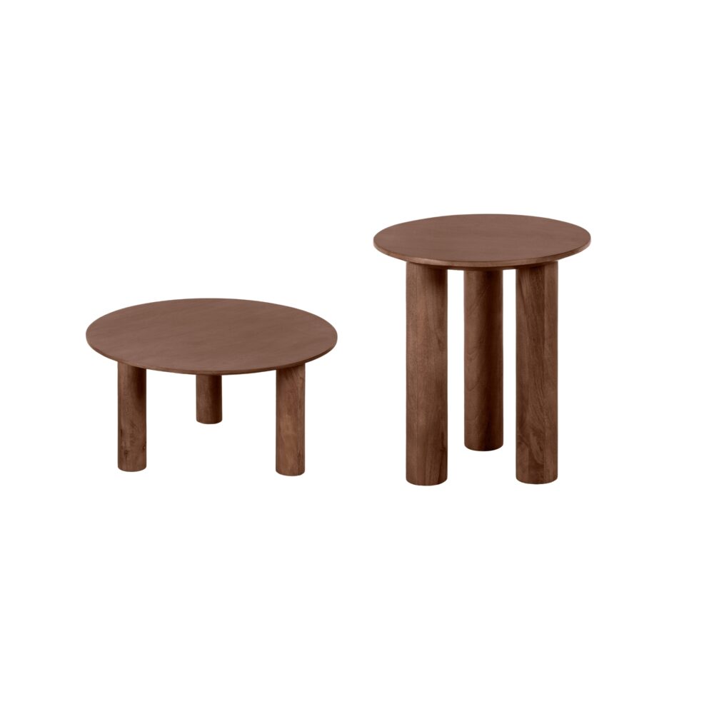 salontafel set Lian, ronde salontafel, Beide tafels, mangohouten salontafels, twee tafels, Twee ronde tafels, tafels, Bruine salontafel set
