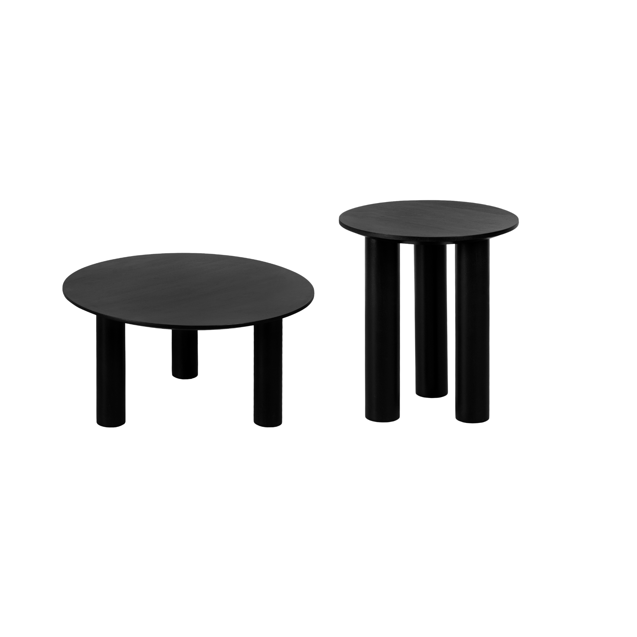 Lewis & Loft Salontafels Lian - Mangohout - Rond - Zwart - Klein en groot - Set van 2
