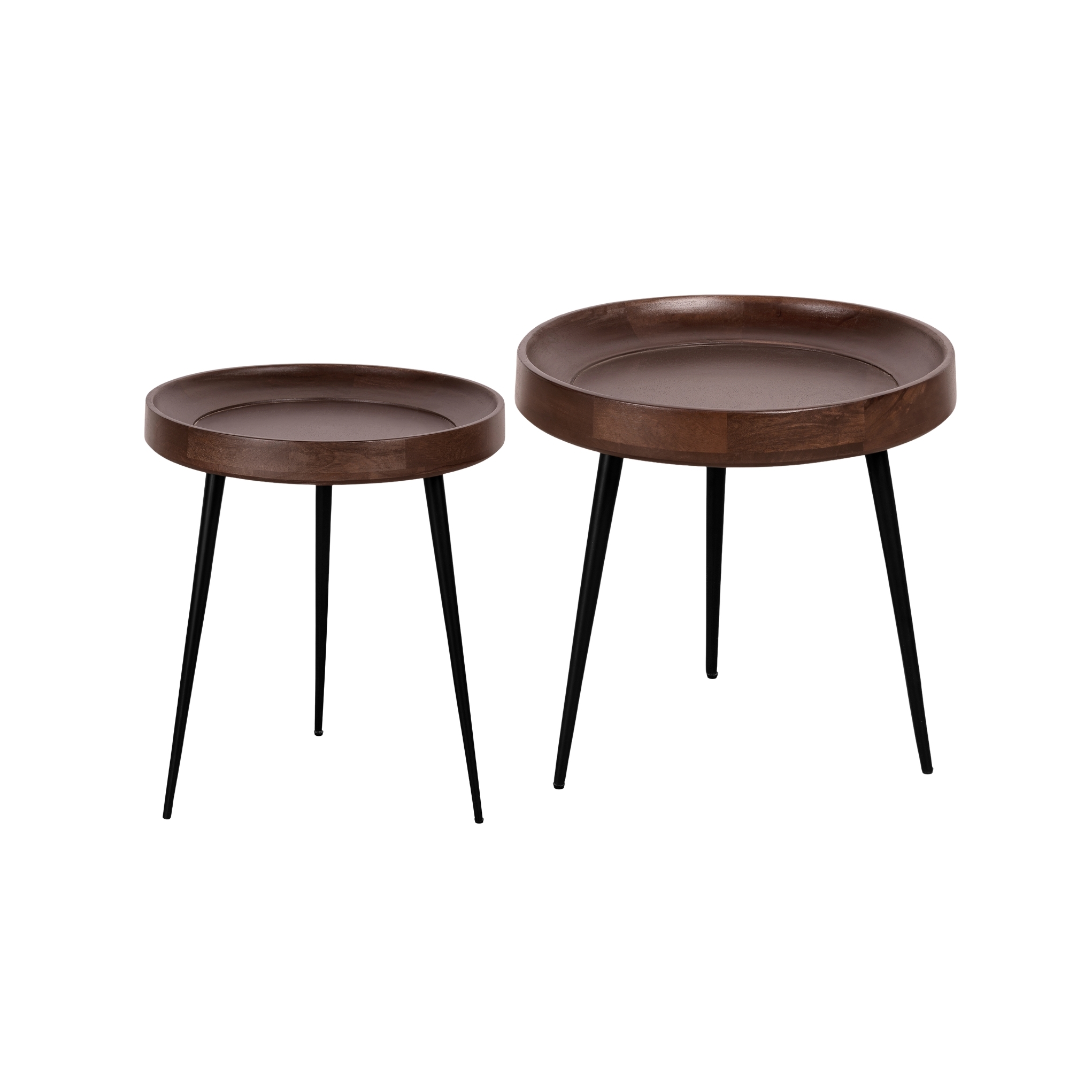 Lewis & Loft Salontafels Luus - Mangohout - Metaal - Rond - Walnoot bruin - Klein en groot - Set van 2