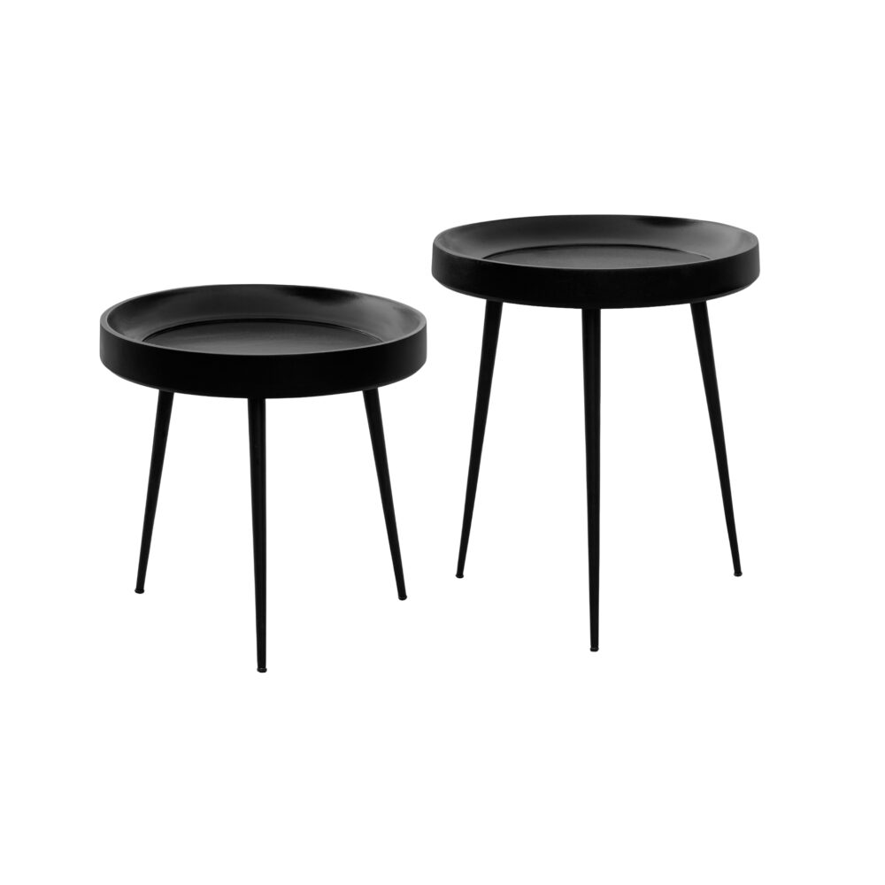 salontafel set Luus zwart, salontafel set Luus, salontafel set, twee ronde tafels, mangohouten salontafels, twee tafels