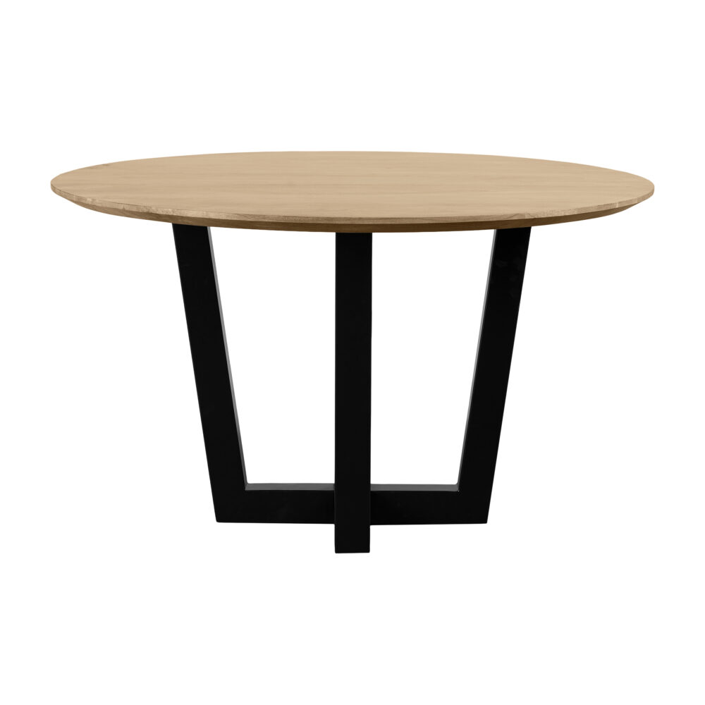 ronde tafel van 130 cm, eettafel Sofia, eettafel, zwarte W-poot, ronde eettafel, tafel, Naturel mangohout,Ronde tafel