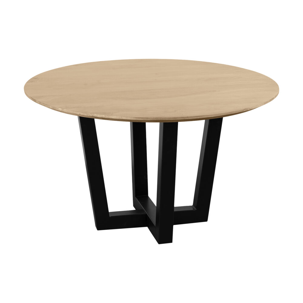 ronde tafel van 130 cm, eettafel Sofia, eettafel, zwarte W-poot, ronde eettafel, tafel, Naturel mangohout,Ronde tafel