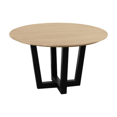 ronde tafel van 130 cm, eettafel Sofia, eettafel, zwarte W-poot, ronde eettafel, tafel, Naturel mangohout,Ronde tafel