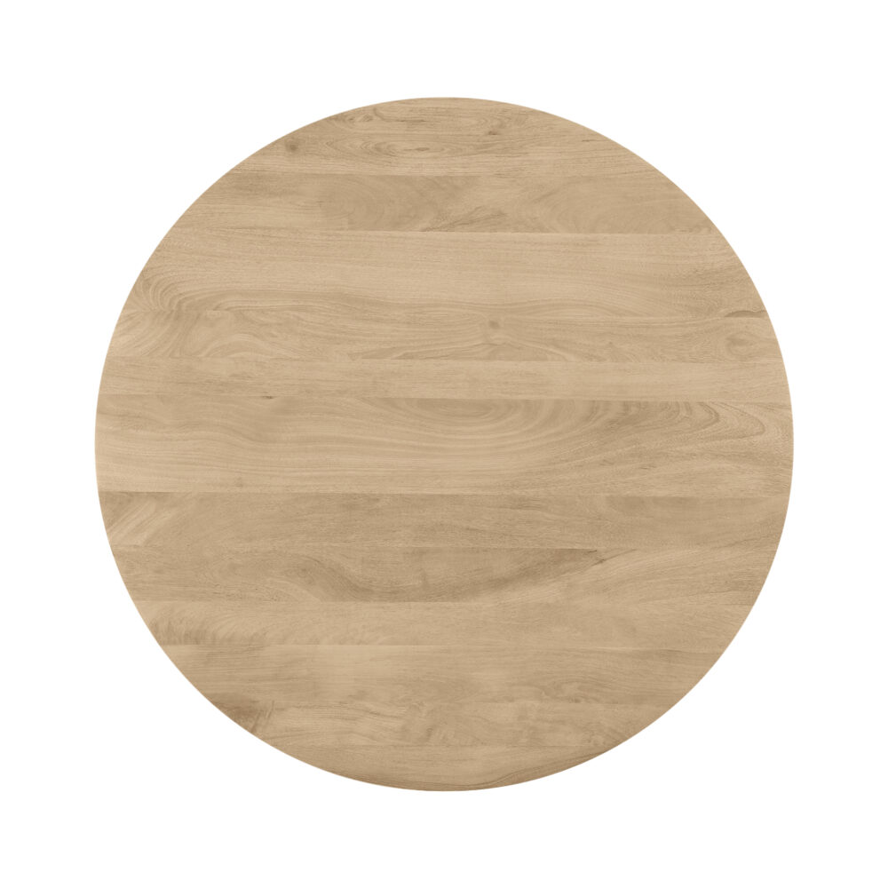 ronde tafel van 130 cm, eettafel Sofia, eettafel, zwarte W-poot, ronde eettafel, tafel, Naturel mangohout,Ronde tafel
