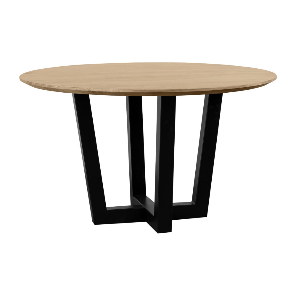 ronde tafel van 130 cm, eettafel Sofia, eettafel, zwarte W-poot, ronde eettafel, tafel, Naturel mangohout,Ronde tafel