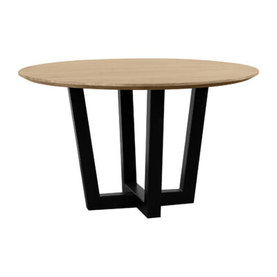 ronde tafel van 130 cm, eettafel Sofia, eettafel, zwarte W-poot, ronde eettafel, tafel, Naturel mangohout,Ronde tafel