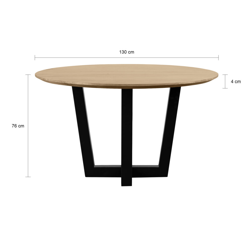 ronde tafel van 130 cm, eettafel Sofia, eettafel, zwarte W-poot, ronde eettafel, tafel, Naturel mangohout,Ronde tafel