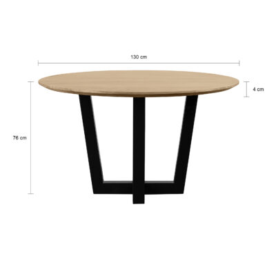 ronde tafel van 130 cm, eettafel Sofia, eettafel, zwarte W-poot, ronde eettafel, tafel, Naturel mangohout,Ronde tafel