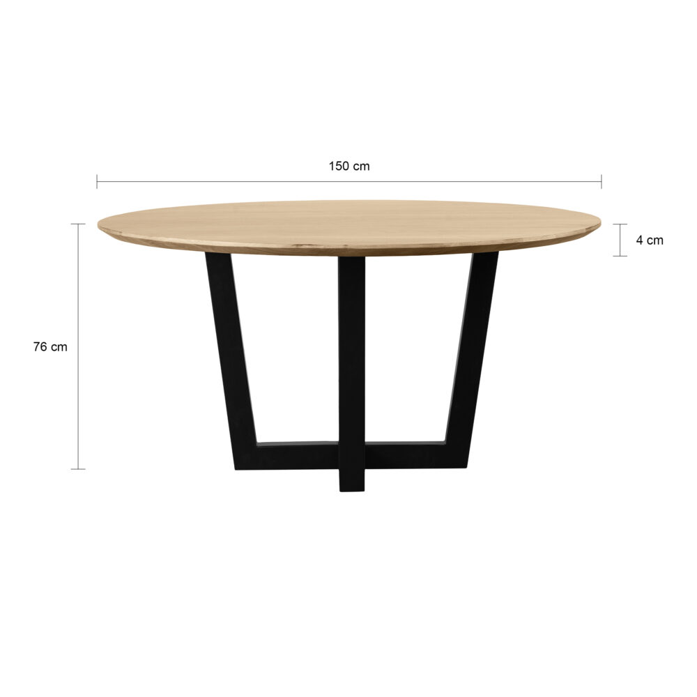 zwarte W-poot, eettafel Sofia, eettafel, rond tafelblad van 150 cm, ronde eettafel, tafel, Ronde eettafel van 150 cm,