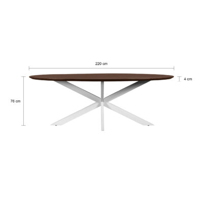 eettafel Sofia, ovale eettafel, tafel, eettafel ovaal, bruine eettafel van 220x100 cm,