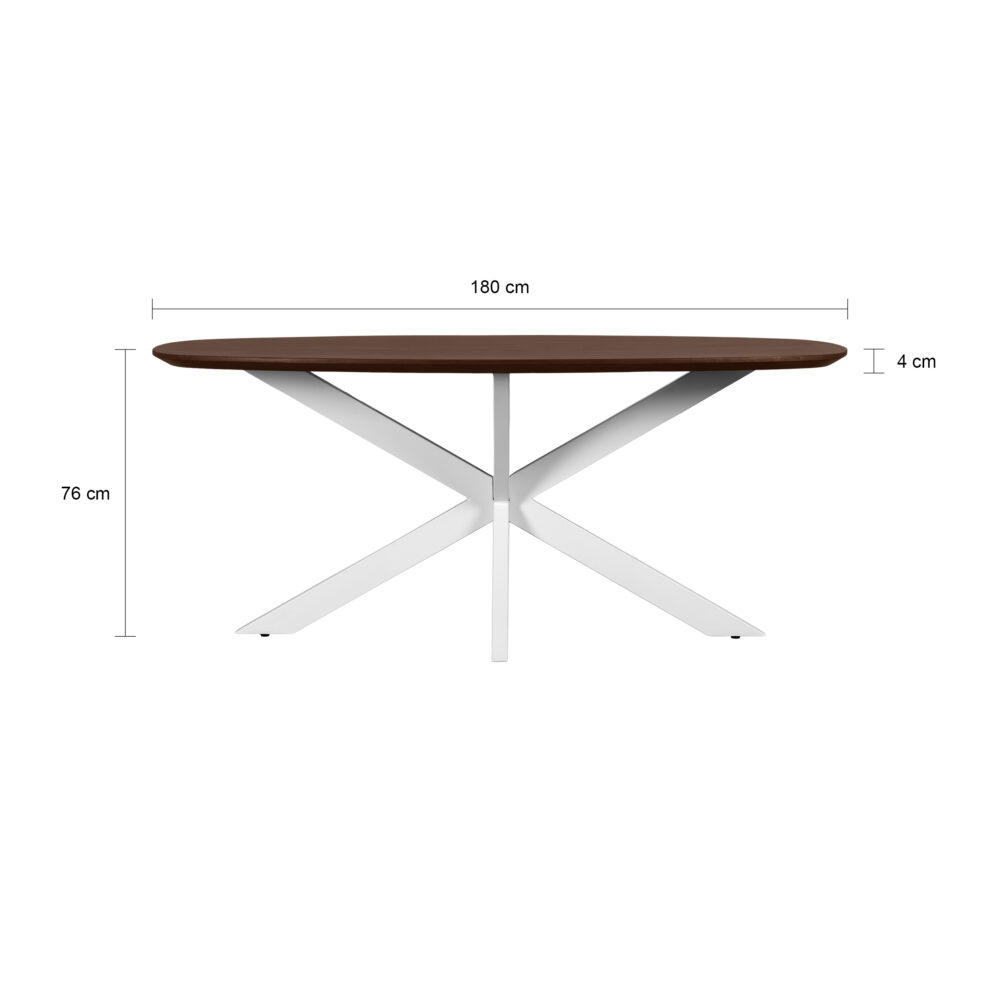tafel, eettafel Sofia, Deens ovale eettafel, bruine eettafel, eettafel van 180x90 cm,
