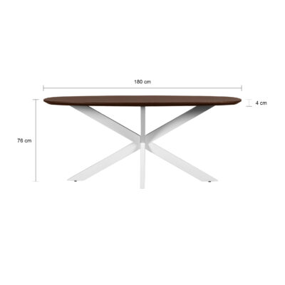 tafel, eettafel Sofia, Deens ovale eettafel, bruine eettafel, eettafel van 180x90 cm,