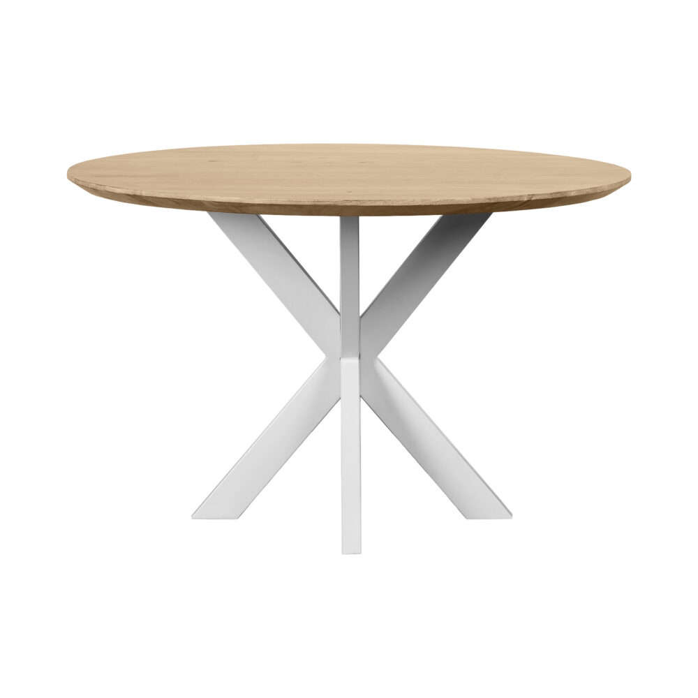 ronde eettafel Sofia, ronde eettafel, Eettafel, ronde eettafel 120 cm, eettafel mangohout, witte kruispoot, tafel, eettafel naturel, eettafel rond,
