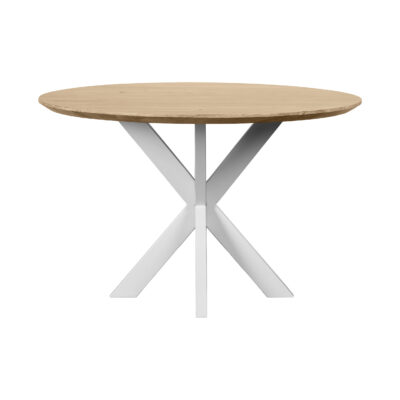 ronde eettafel Sofia, ronde eettafel, Eettafel, ronde eettafel 120 cm, eettafel mangohout, witte kruispoot, tafel, eettafel naturel, eettafel rond,