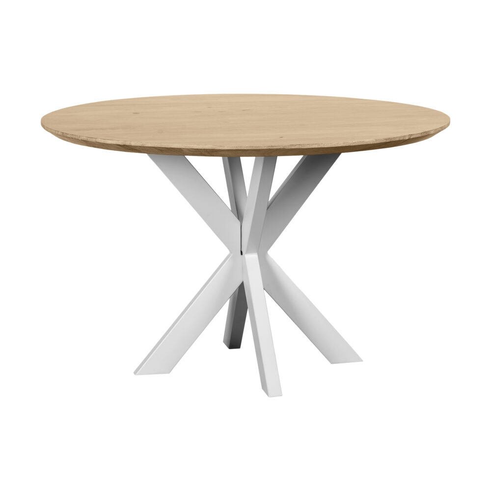 ronde eettafel Sofia, ronde eettafel, Eettafel, ronde eettafel 120 cm, eettafel mangohout, witte kruispoot, tafel, eettafel naturel, eettafel rond,
