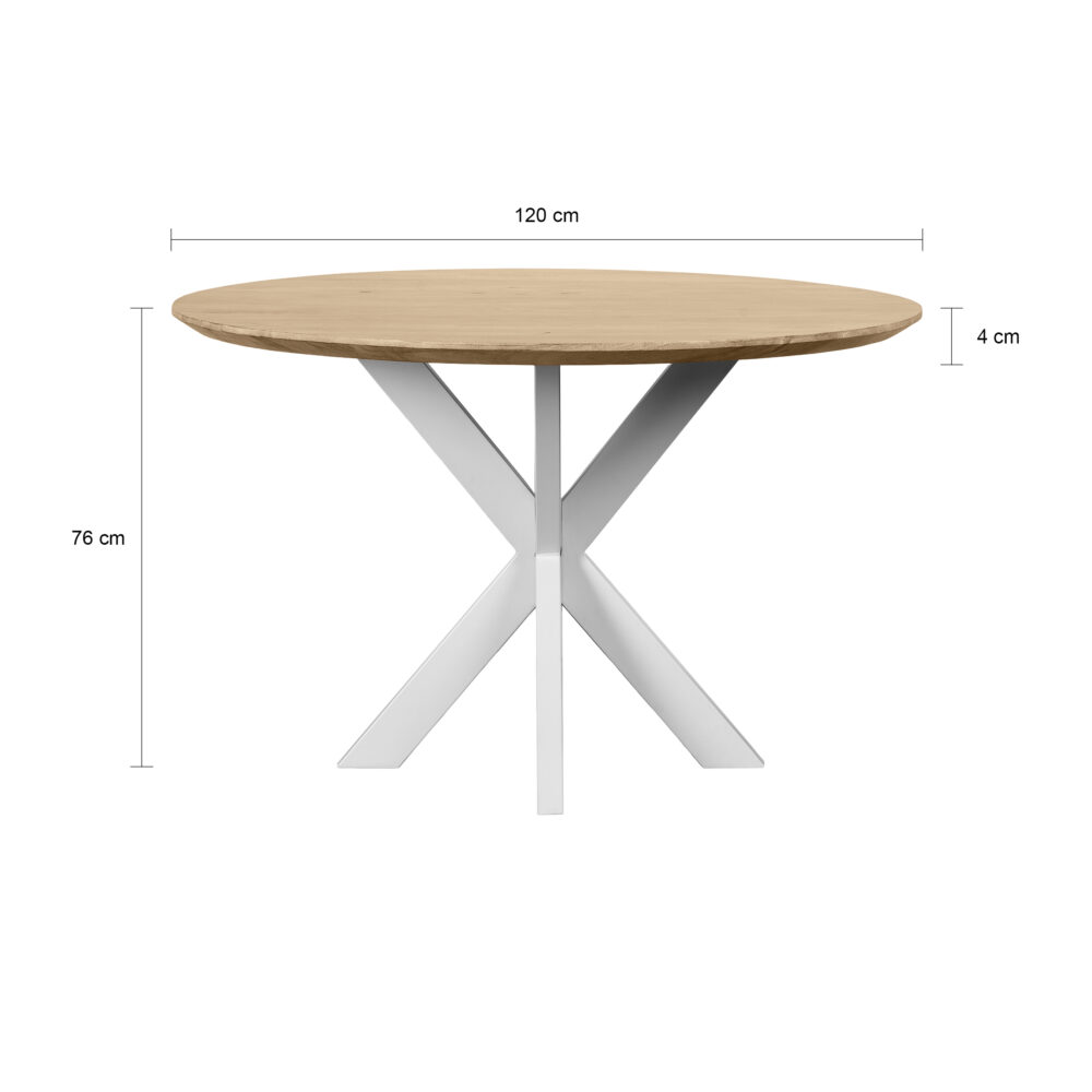 ronde eettafel Sofia, ronde eettafel, Eettafel, ronde eettafel 120 cm, eettafel mangohout, witte kruispoot, tafel, eettafel naturel, eettafel rond,