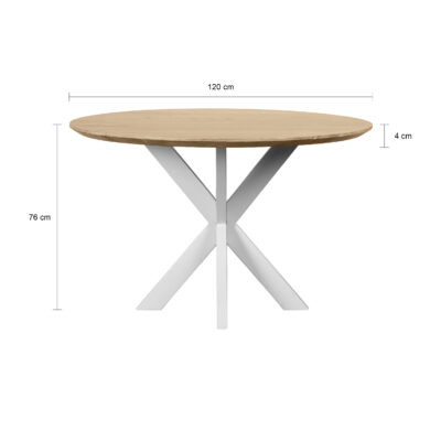 ronde eettafel Sofia, ronde eettafel, Eettafel, ronde eettafel 120 cm, eettafel mangohout, witte kruispoot, tafel, eettafel naturel, eettafel rond,