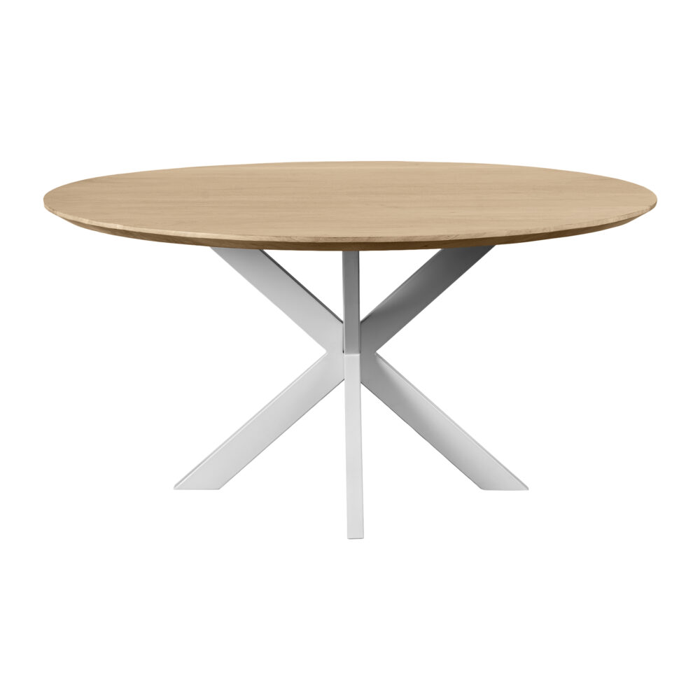 eettafel rond, witte kruispoot, ronde eettafel, Eettafel Sofia, ronde eettafel 130 cm, eettafel naturel, ronde eettafel van 130 cm